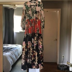 Free People Floral Long Sleeve Button Maxi Dress